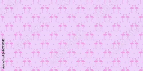 Seamless dotted wallpaper with flamingos. Сouple in love. Abstract polka texture with birds. Valentine's day