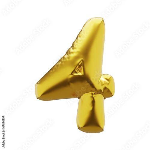 Inflatable number 4 four in golden color. Inflatable symbols of golden color for your design. 3d render.