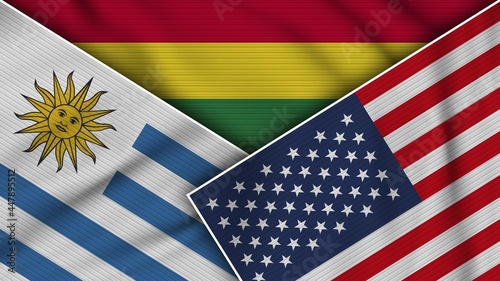 Bolivia United States of America Uruguay Flags Together Fabric Texture Effect Illustration