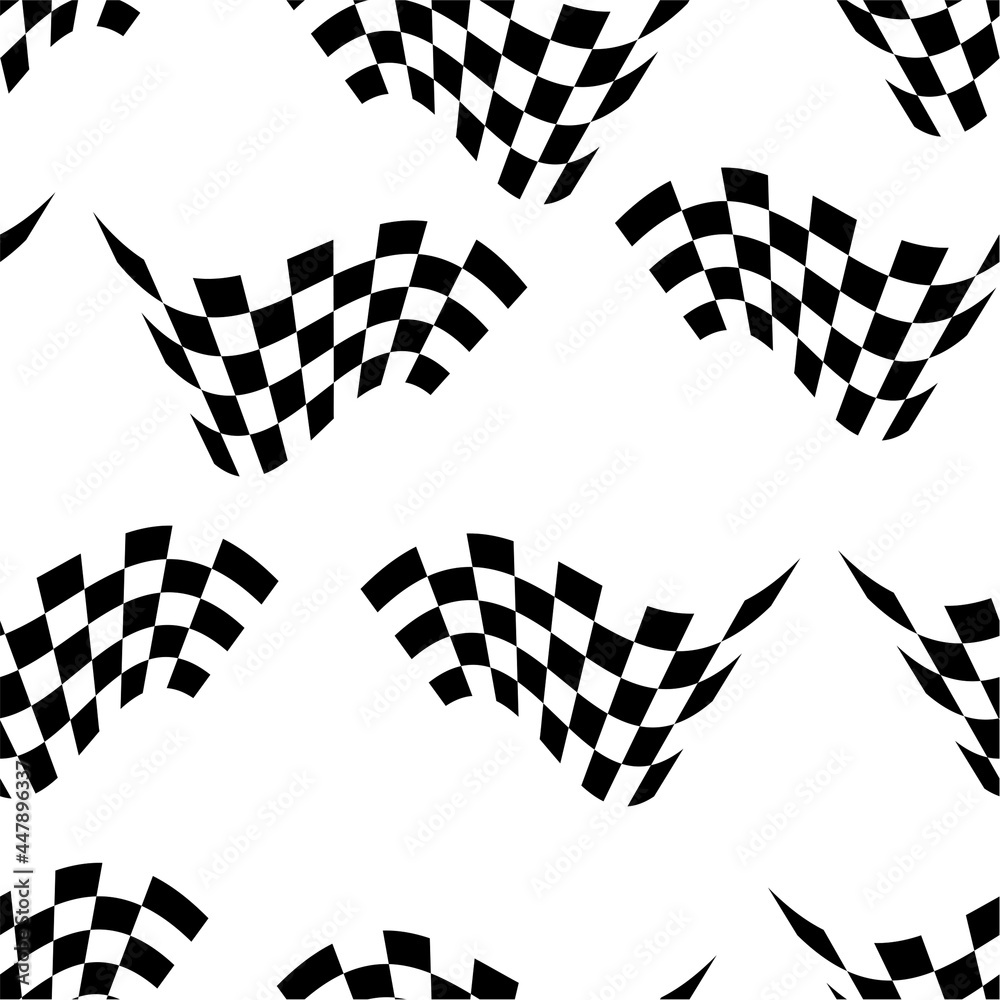 Starting finish Race flags for auto racing, motocross, bicycle races, competitions, championships. Black and white objects seamless pattern. Vector image for sports, championships and champions.