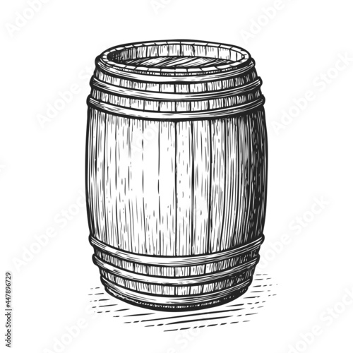 Oak wooden barrel. Hand drawn engraving style. Sketch vintage vector illustration