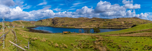 A panorama view across Loch Mor on the island of Skye, Scotland on a summers day