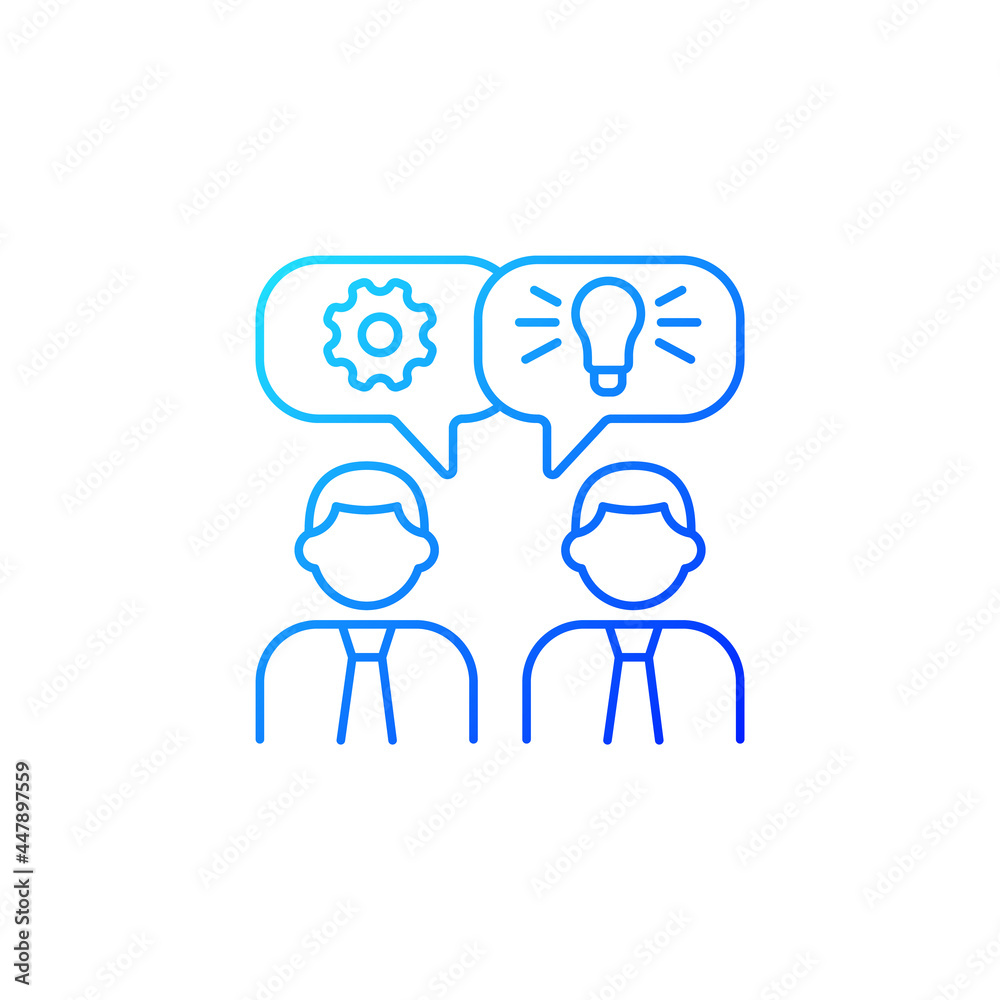 Brainstorming gradient linear vector icon. Generating ideas and solutions. Idea creation method for group of people. Thin line color symbols. Modern style pictogram. Vector isolated outline drawing Brainstorming gradient linear vector icon. Generating ideas and solutions. Idea creation method for group of people. Thin line color symbols. Modern style pictogram. Vector isolated outline drawing