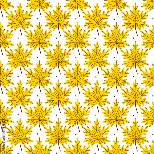  seamless patten of golden maple leaves. Vector illustration