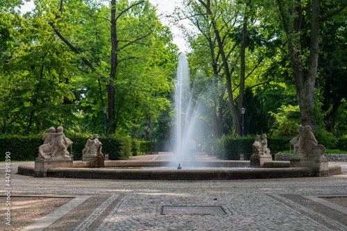 07/27/2021 Berlin, Germany: Wonderful fountains in the Volkspark Friedrichshain