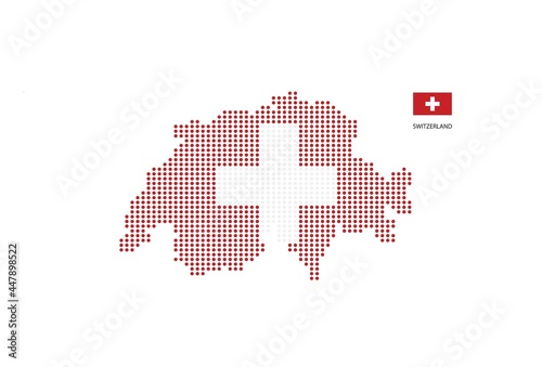 Switzerland map design by color of Switzerland flag in circle shape, White background with Switzerland flag.