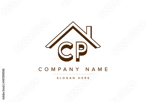 Alphabet letters CP home or house logo for real estate