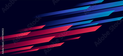 Speed dynamic background with rectangular shapes in motion forming texture, sport background, red and blu lined in dark space