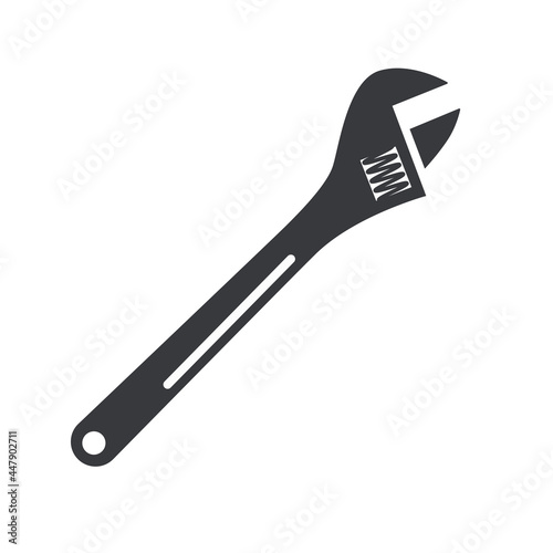 Black filled adjustable Wrench vector icon isolated on white transparent background