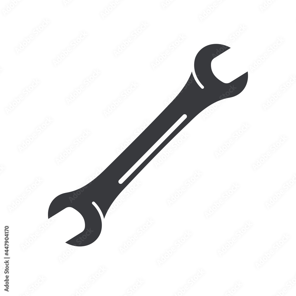 Black filled Wrench vector icon isolated on white transparent background. Black filled Wrench vector icon isolated on white transparent background.