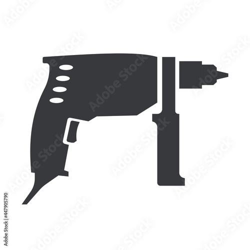 Black filled hammer drill vector icon isolated on white transparent background