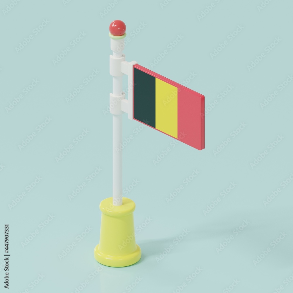 Belgium toy flag on blue background.3D minimal concept design illustration Belgium toy flag on blue background.3D minimal concept design illustration