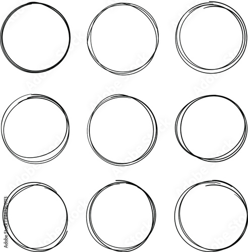 Set of vector hand drawn circles. Circular scribble doodle round ovals for message - stock vector.