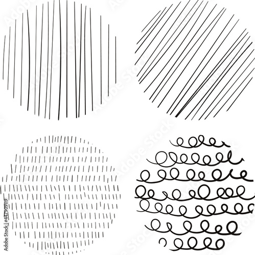 Set of vector hand drawn hatches. Circular scribble doodle round ovals for message - stock vector.