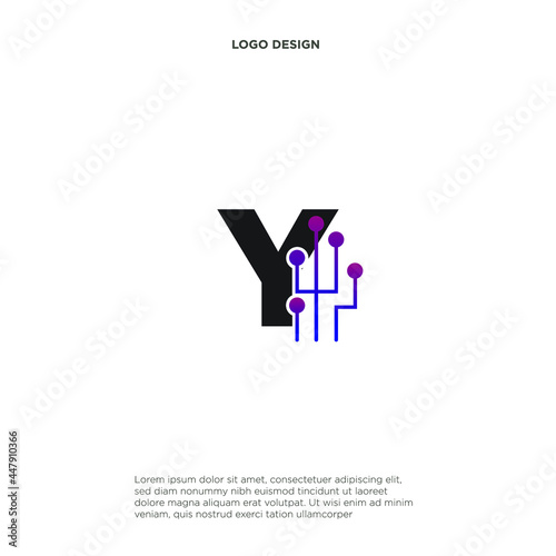 letter Y abstract logo design symbol letter mark technology, dot, computer, data, internet. premium vector.