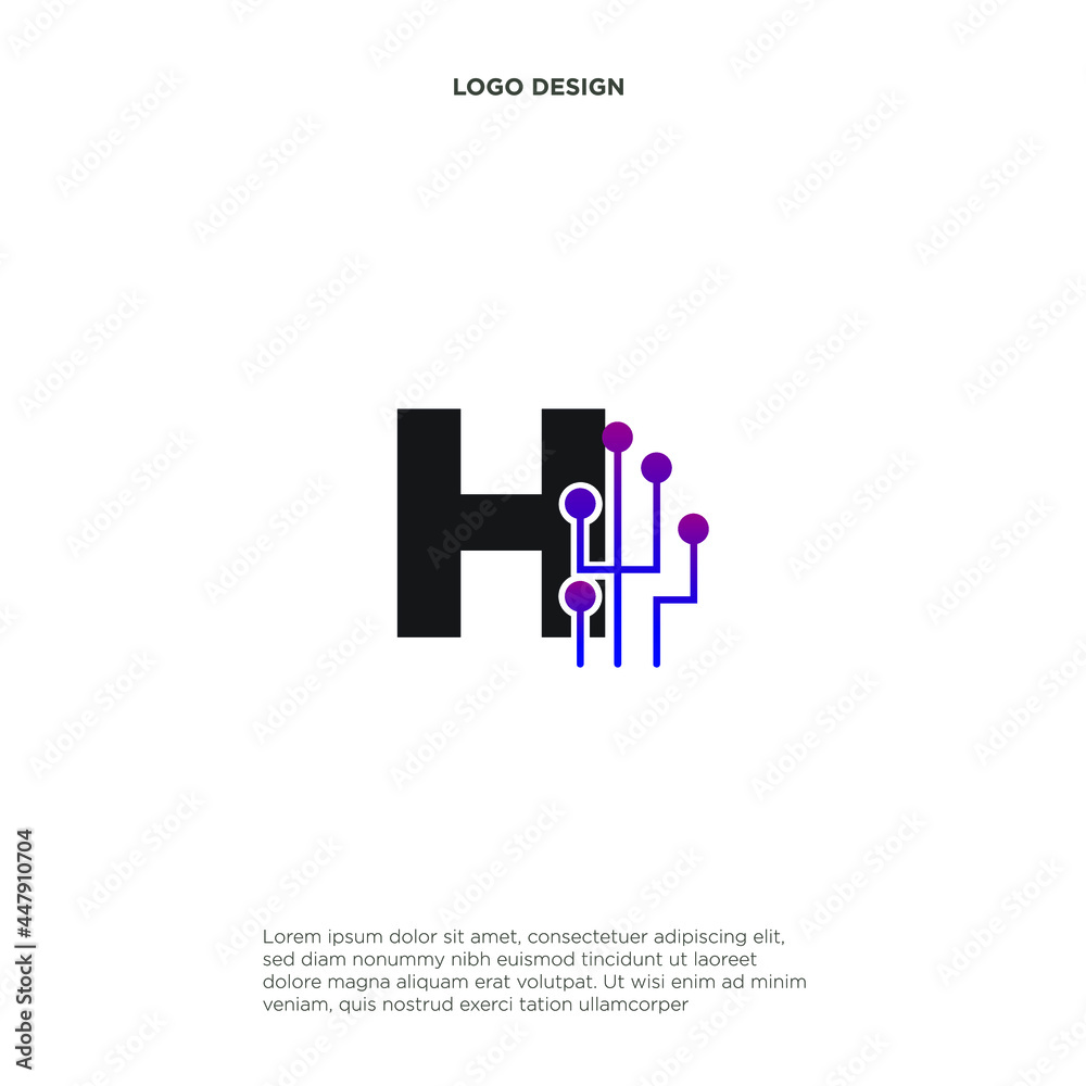 letter H abstract logo design symbol letter mark technology, dot, computer, data, internet. premium vector.