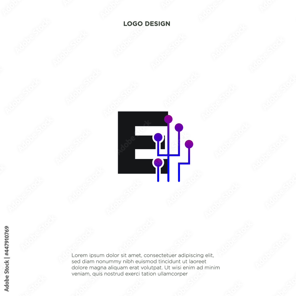 Fototapeta premium letter E abstract logo design symbol letter mark technology, dot, computer, data, internet. premium vector.