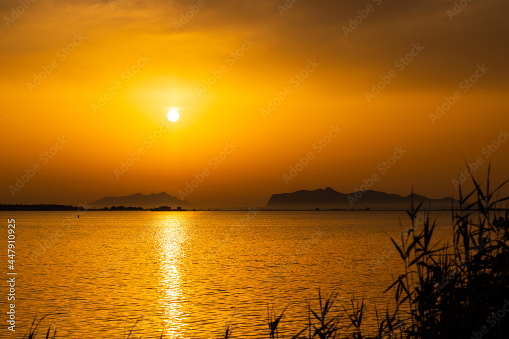 Sunset on the lagoon of the 