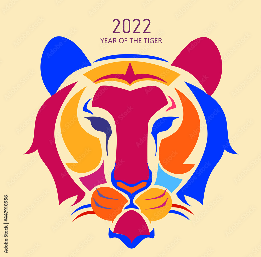 Zodiac 2022 beautiful tiger year of the tiger. Depicted cartoon tiger