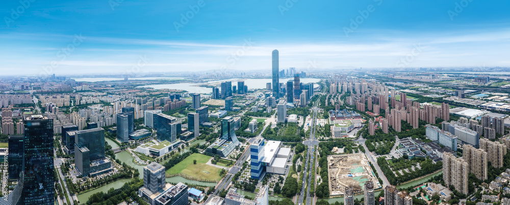 Aerial photography of modern architectural landscape in the east of Suzhou Lake