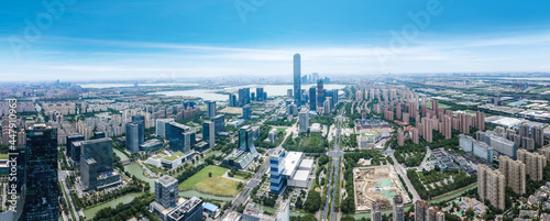 Aerial photography of modern architectural landscape in the east of Suzhou Lake