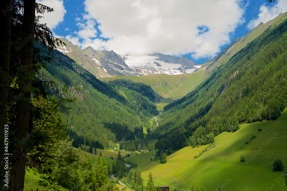 Panoramic view over the high alpine valley of Mühlwald South Tirol