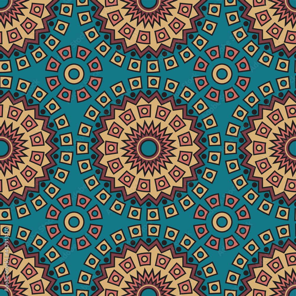 Seamless African Art Deco Design Pattern in Pastel Colors for Fabric and Textile Print