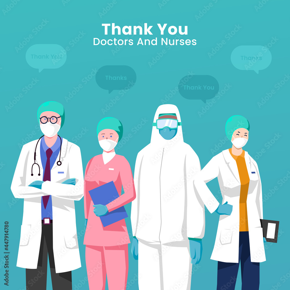Thank you doctors and nurses. Thank you brave healthcare workers. Doctor is a hero. Medical personnel team for fighting the coronavirus. Thank you doctors and nurses. Thank you brave healthcare workers. Doctor is a hero. Medical personnel team for fighting the coronavirus.
