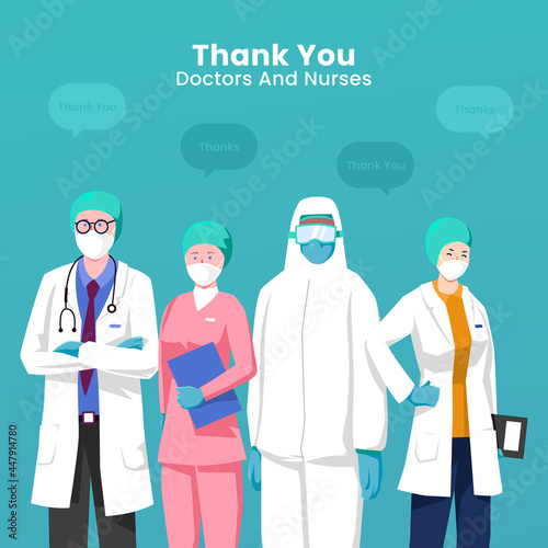 Thank you doctors and nurses. Thank you brave healthcare workers. Doctor is a hero. Medical personnel team for fighting the coronavirus.