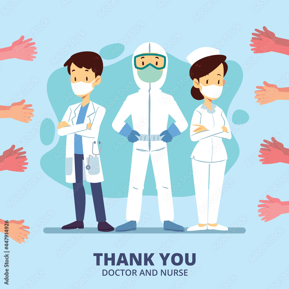 Thank you doctors and nurses. Thank you brave healthcare workers. Doctor is a hero. Medical personnel team for fighting the coronavirus. Thank you doctors and nurses. Thank you brave healthcare workers. Doctor is a hero. Medical personnel team for fighting the coronavirus.
