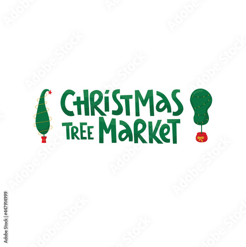 Christmas tree market with Grinch tree. Vector stock illustration isolated on white background for template design Christmas sale, greeting card, invitation. photo