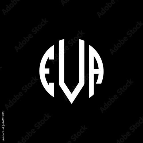 EVA letter logo design. EVA letter in circle shape. EVA Creative three letter logo. Logo with three letters. EVA circle logo. EVA letter vector design logo 