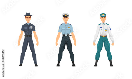 Police Officer from Around the World Wearing Uniform Vector Set