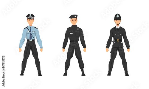 Police Officer from Around the World Wearing Uniform Vector Set