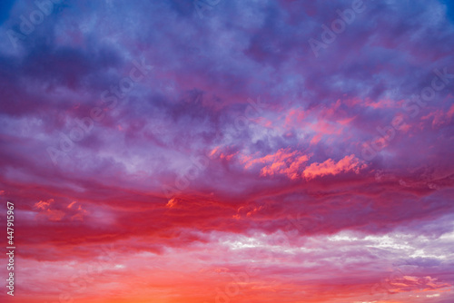 Amazing cloudscape on the sky at sunrise time. © serjiob74