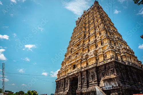 Photography Entrance tower ( Gopuram) of Ekambareswarar Temple, Earth Linga Kanchipuram, Tamil Nadu, South India - Religion and Worship scenario image