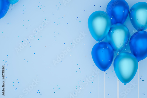balloons of blue color, blue background.3D illustration.