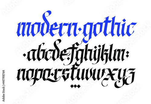 Gothic. Vector. Lowercase letters on a white background. Beautiful and stylish calligraphy. Elegant European typeface for tattoo and design. Medieval Germanic modern style.