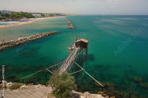 The fishing trebuchet over the amazing adriatic see at the beach of Termoli , Molise , Italy