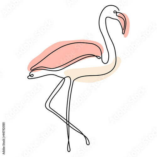 flamingo one line with spots on a white background