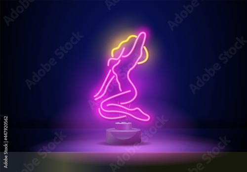 Sex Girl Neon Sign. Vector Illustration of Adult Show Promotion. Design template neon sign  light banner  neon signboard  nightly bright advertising  light inscription. Vector illustration