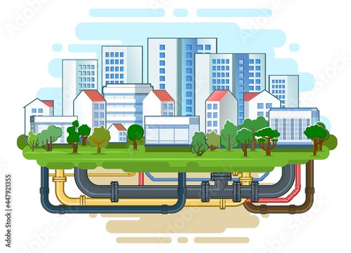 Pipeline for various purposes. City engineering network. Underground part of system. Isolated Illustration vector