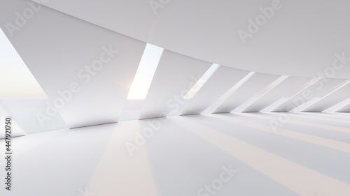 Architecture interior background white geometric pattern of design 3d render