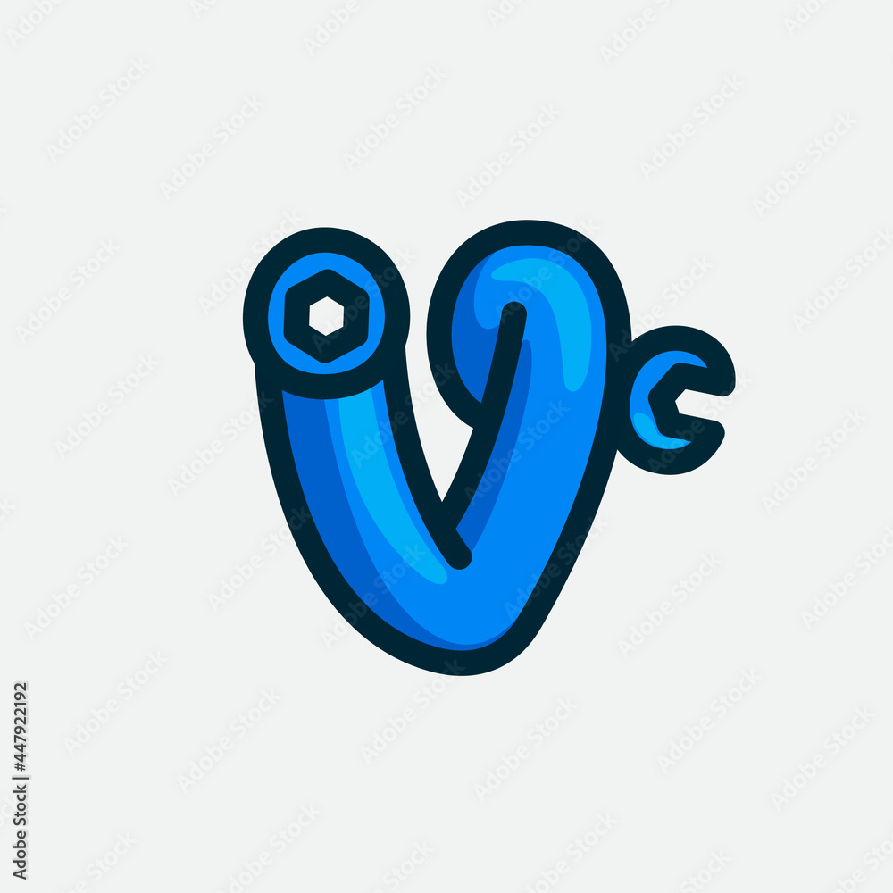 V letter logo made of a wrench.
