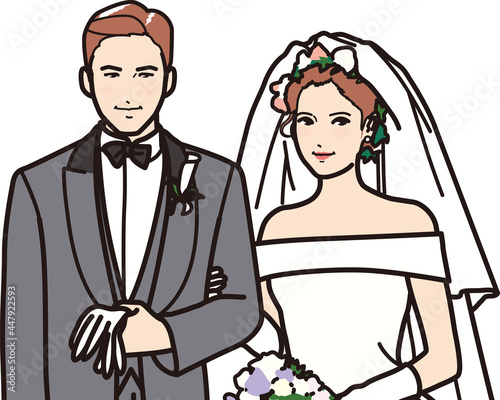 結婚式の新郎新婦　オフショルダー