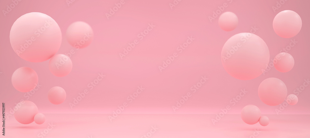 The pedestal on rose background with cylindrical stand concept Backdrop standing empty shelves 3D illustration.