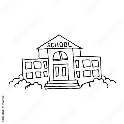 Doodle image of a school building. Hand-drawn image for various designs.