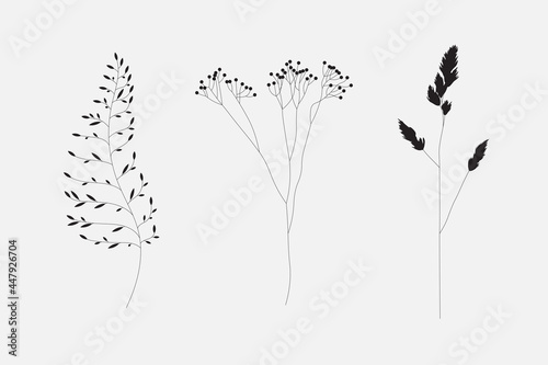 Modern flower leaves set. Thin lines, editable strokes. Vector illustration, EPS 10