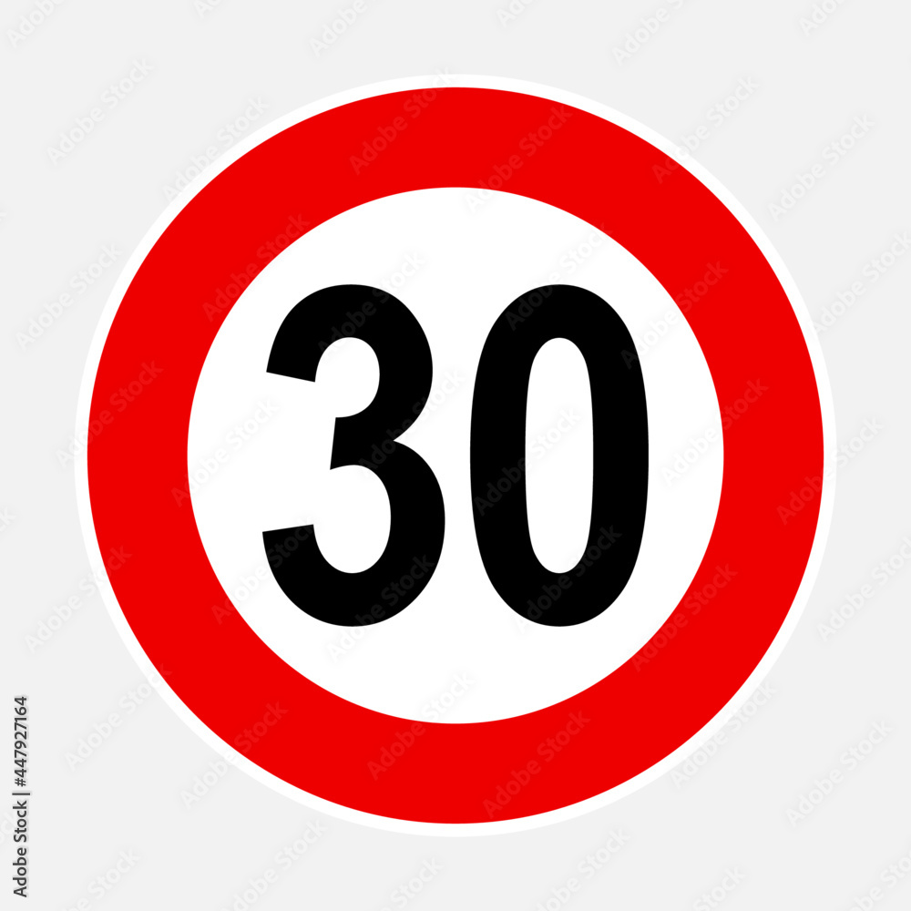 30 kilometers or miles per hour max speed limit read sign - Thirty speed limit traffic sign editable vector illustration 30 kilometers or miles per hour max speed limit read sign - Thirty speed limit traffic sign editable vector illustration