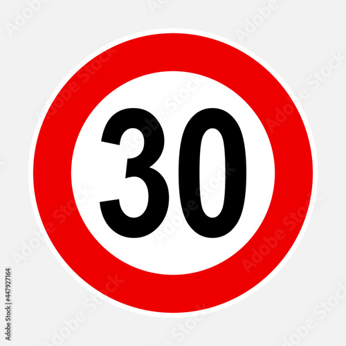 30 kilometers or miles per hour max speed limit read sign - Thirty speed limit traffic sign editable vector illustration